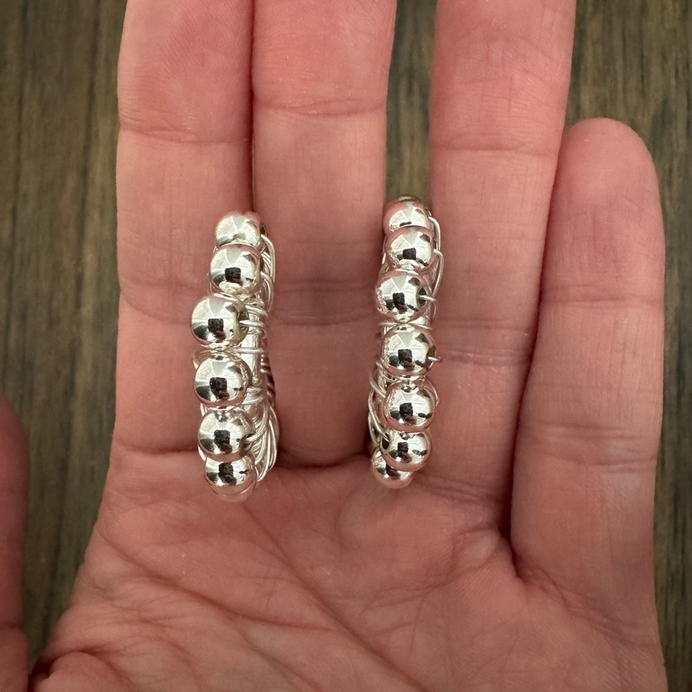 Mango Silver Metallic Bead Hoop Earrings - Picture 4 of 10
